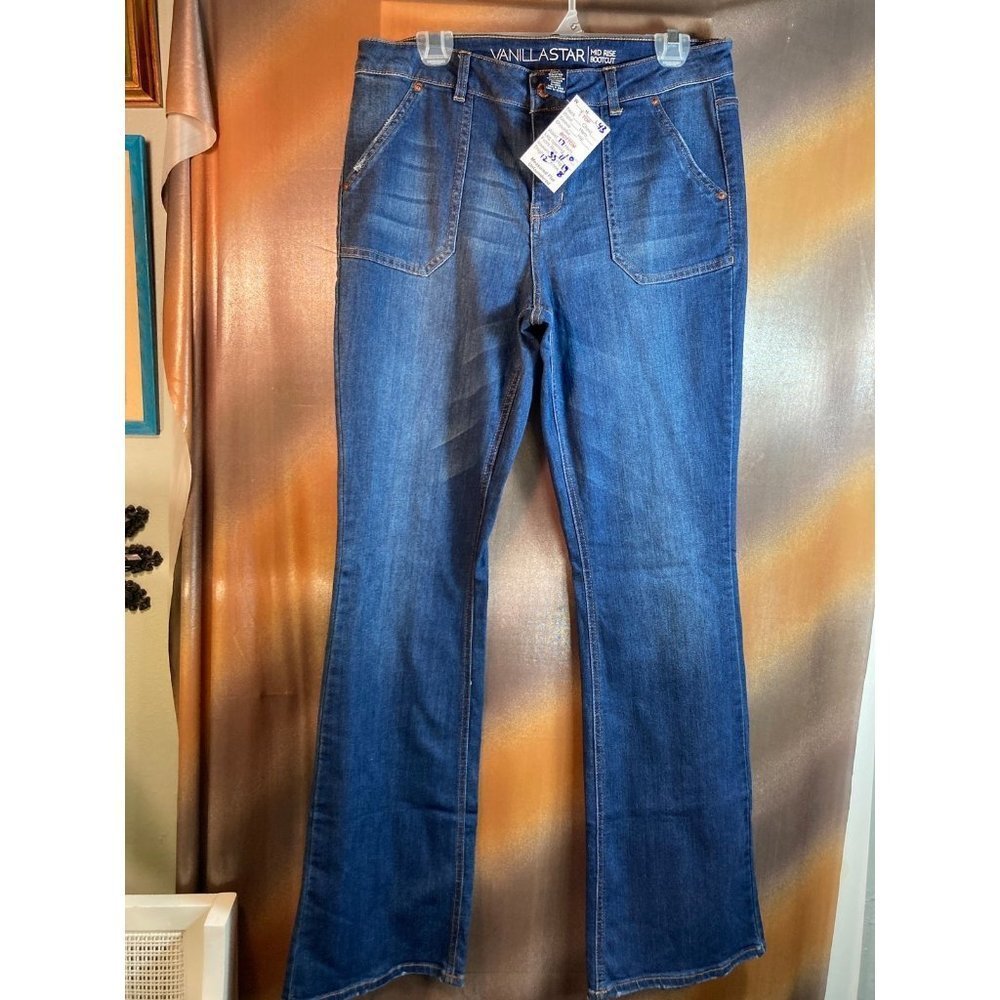 VANILLA Star Designer Stretchy Straight‎ Leg Denim Jeans High Rise Blue Size 34